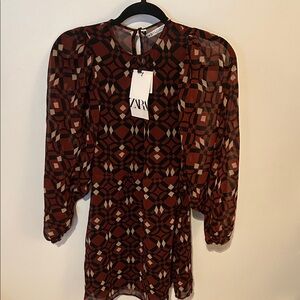 Zara Abstract Patterned Dress in Brown and Black
